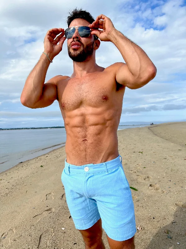 dusty blue linen short Artistic Men's Avant