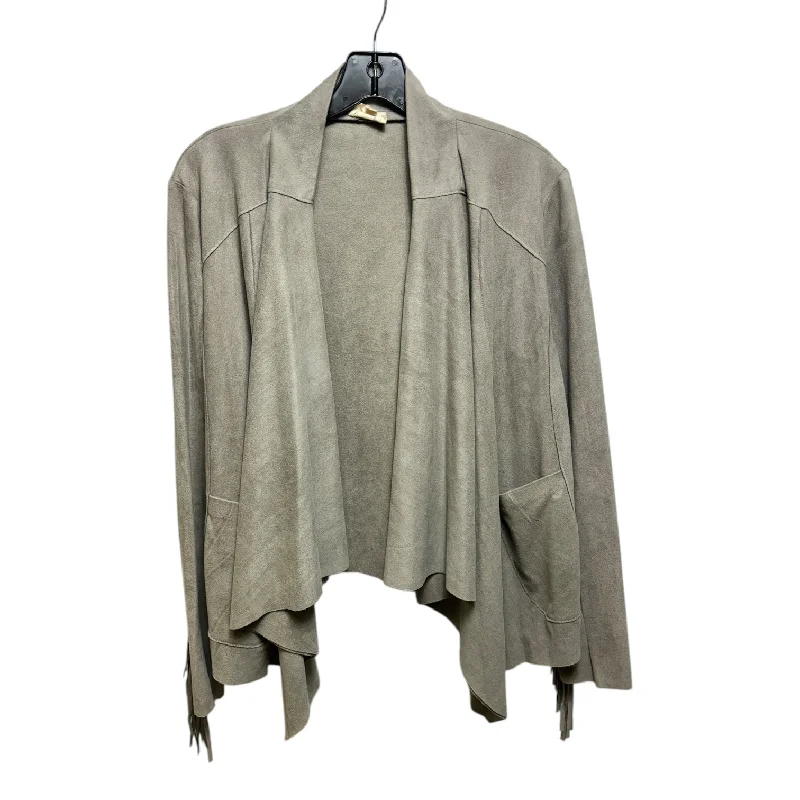 Faux Suede Fringe Sleeve Cardigan By JOH In Grey, Size: M Edgy Men's Punk