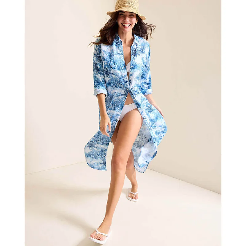 Tommy Bahama Womens St. Lucia Toile Boyfriend Shirt Dress Coverup - Indigo Tide* Earthy Men's Sustainable 