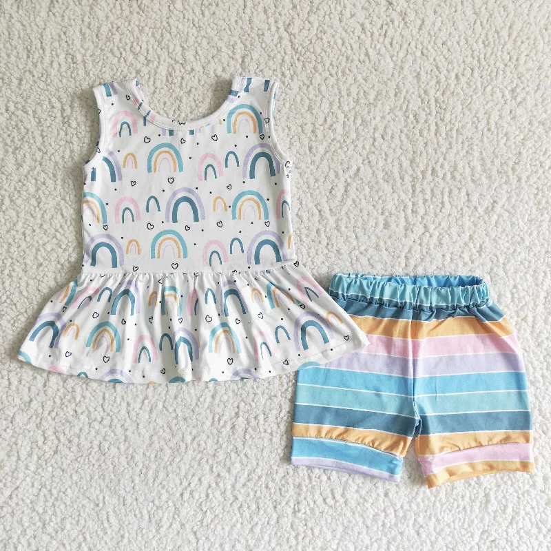 Clearance  GSSO0011 White tank top colorful striped shorts suit