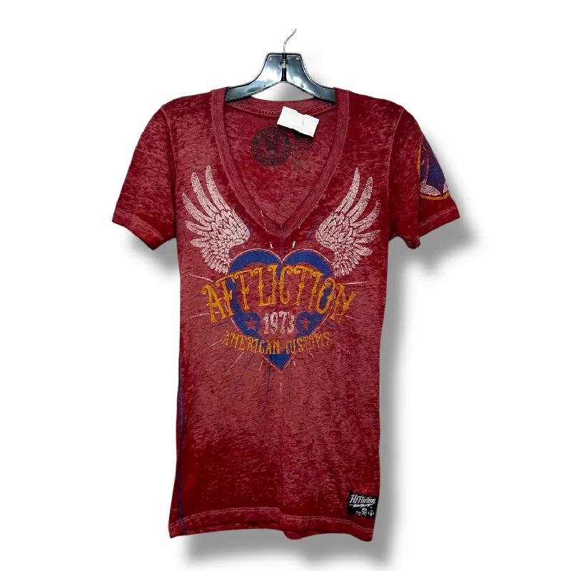 Top Short Sleeve Basic By Affliction In Red, Size: S Sleek Men's Metallic