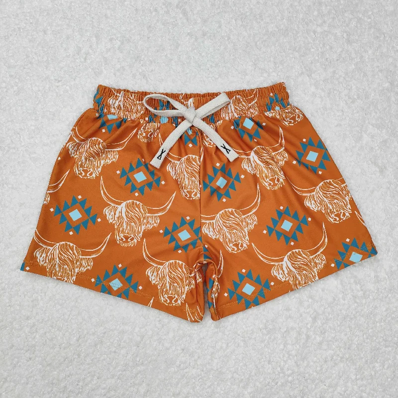 S0463 Orange Shorts with cattle boutique outfit boys swimming trunks RTS 202412