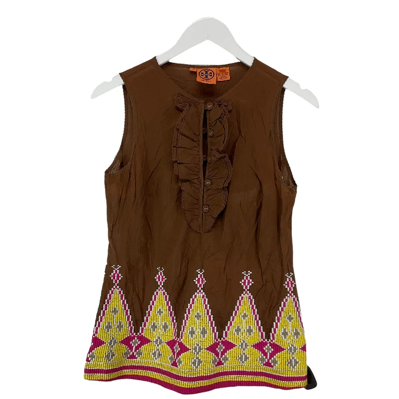 Brown Top Sleeveless Designer Tory Burch, Size 4 Sporty Men's Athleisure 