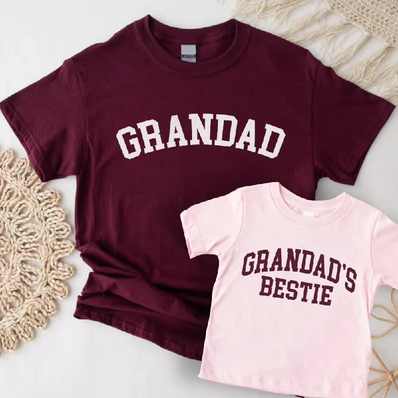 Grandad & Grandad's Bestie College Matching Burgundy/Pink T-shirts