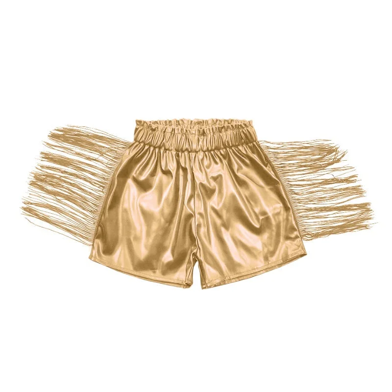 Gold leather tassels baby girls shorts