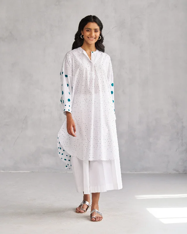 Lazy Sunday Tunic - White & Teal Tssxnb Minimalist Men's Casual 