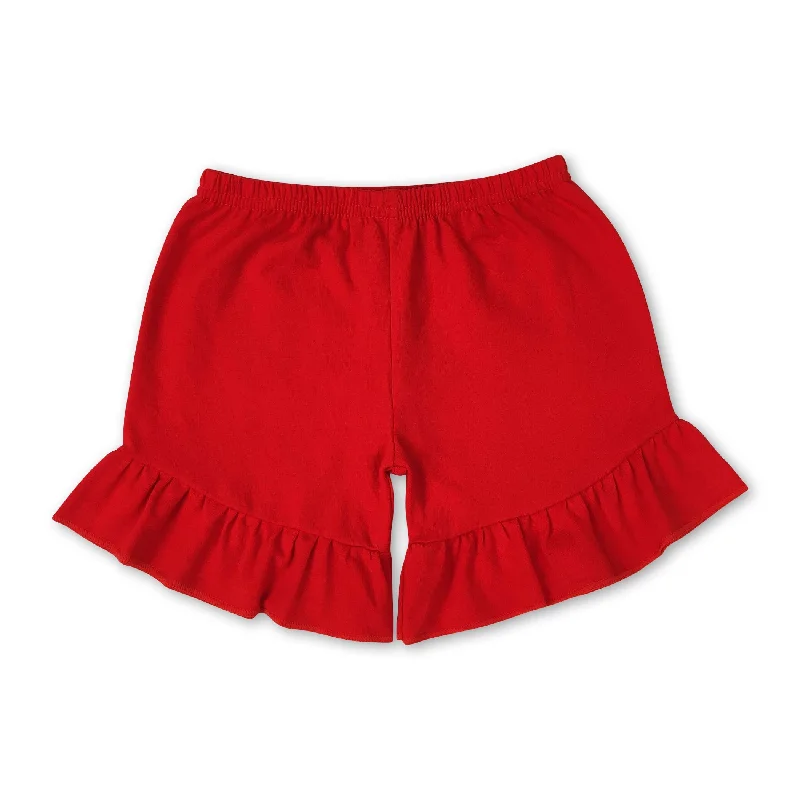 Red cotton one layer ruffle girls summer shorts