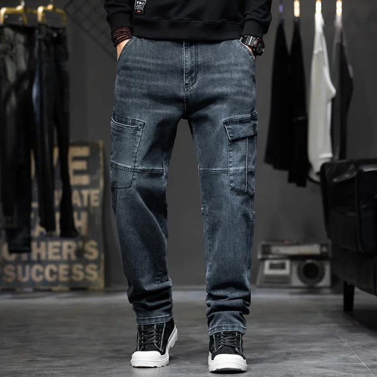 Men's Denim Leisure Hip-Hop Style Mid Waist Full-Length Loose Fit Jeans Stylish Men's Tropical 