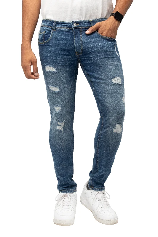 RAW X Men's Slim Fit Fashion Rips Destroyed Distressed Washed Stretch Jeans Edgy Men's Punk