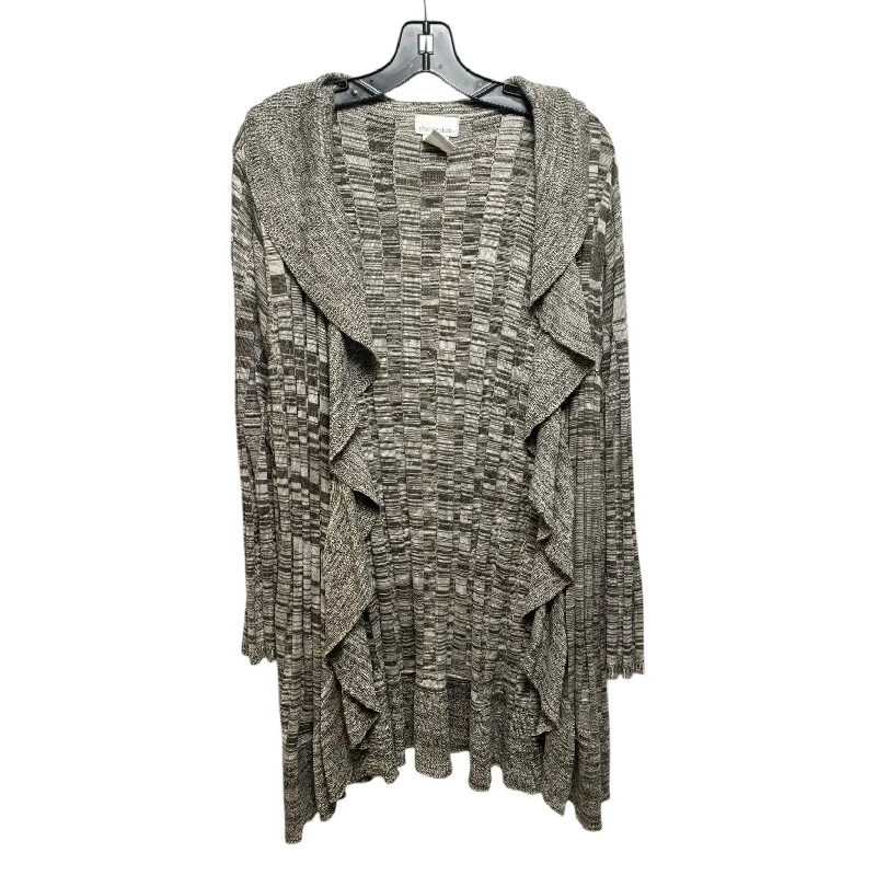 Sweater Cardigan By Chelsea Studio In Brown & Grey, Size: 1x Modern Men's Geometric