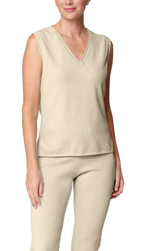Victoria V-Neck Tank Top, Warm Beige Vintage Men's 1970S Disco