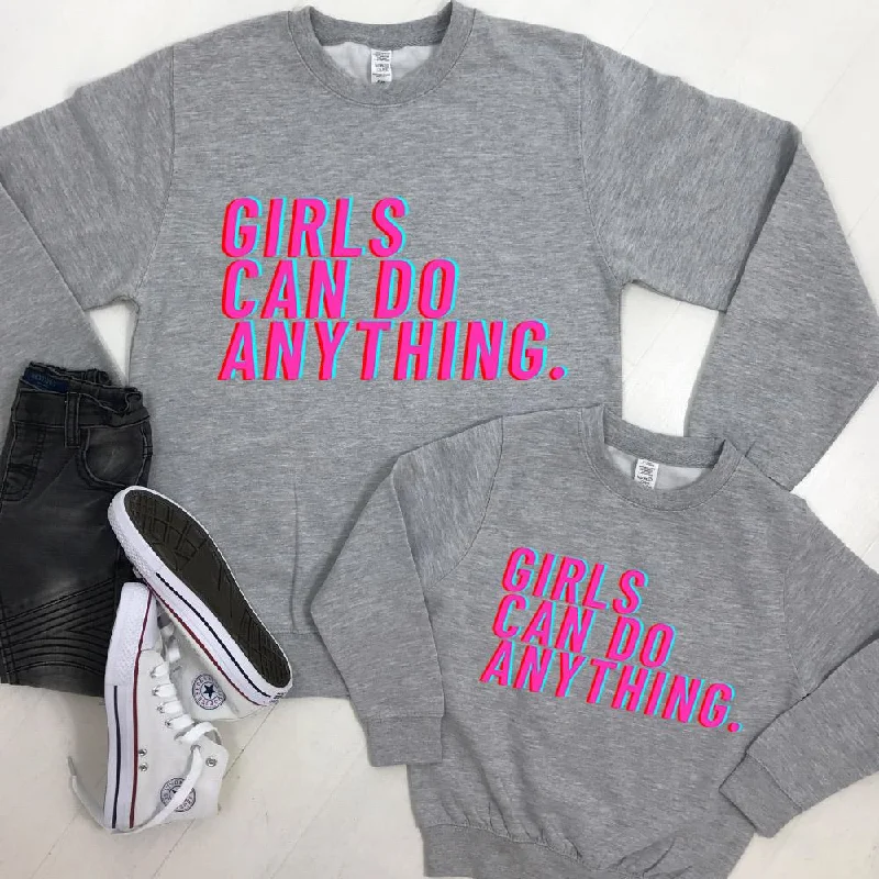 Girls Can Do Anything Vibe Matching Heather Grey Sweatshirts