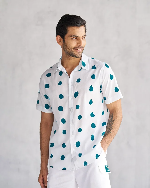 Half Sleeve Shirt - White & Teal Tssxnb Sharp Men's Italian
