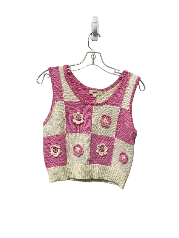 Vest Sweater By Entro In Cream & Pink, Size: S