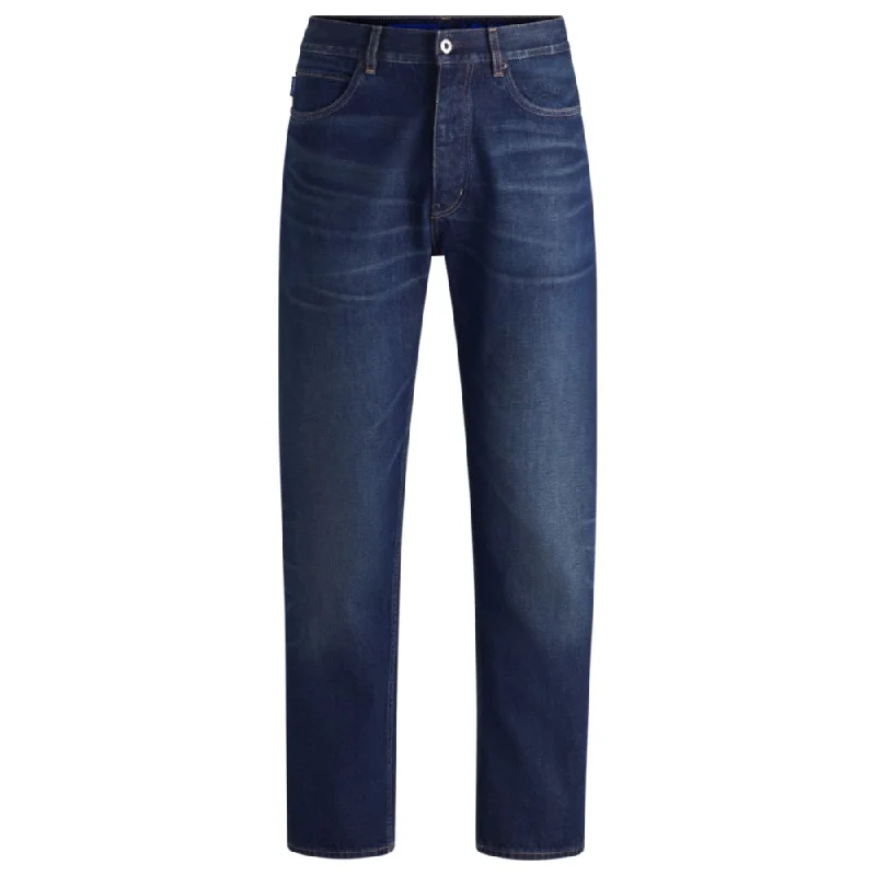 Regular-fit jeans in dark-blue stonewashed denim Stylish Men's Tropical 