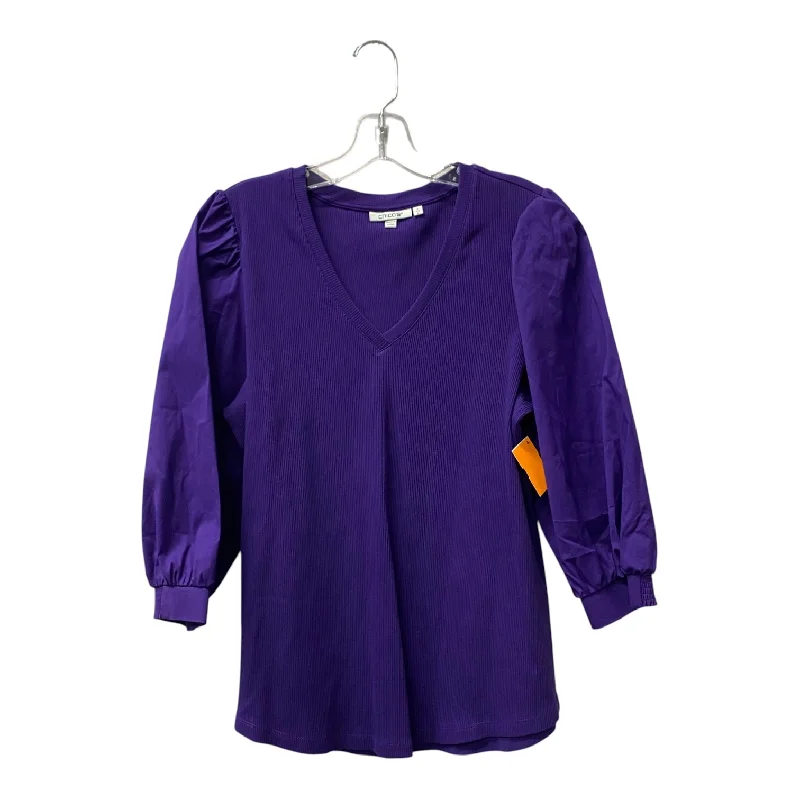 Top 3/4 Sleeve By Chicos In Purple, Size:L Athletic Men's High