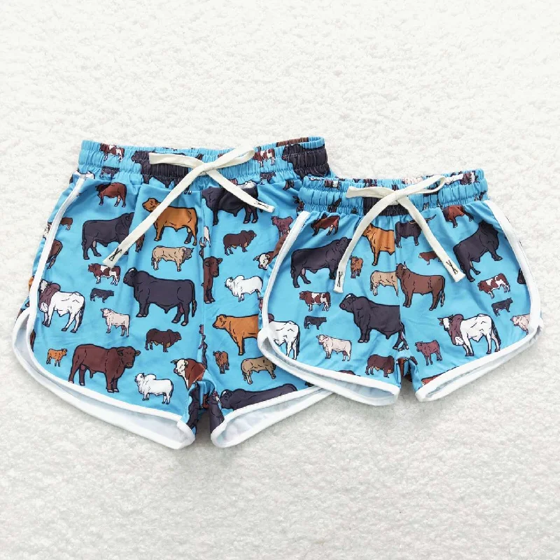 SS0124 Blue Western Cow   Boys Shorts Pants