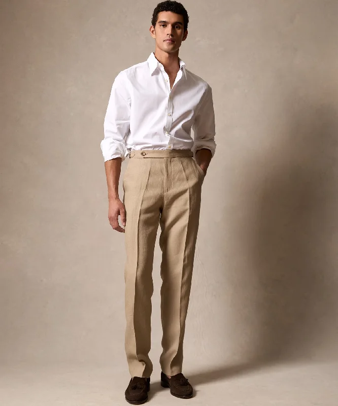 Italian Linen Side Tab Trouser in Beige