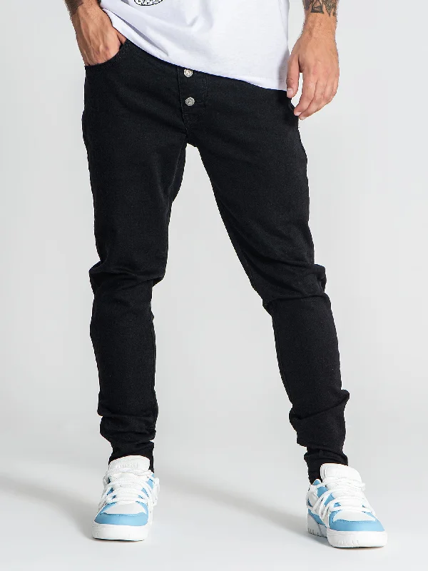Black Button Up Zipper Jeans Sporty Men's Athleisure 