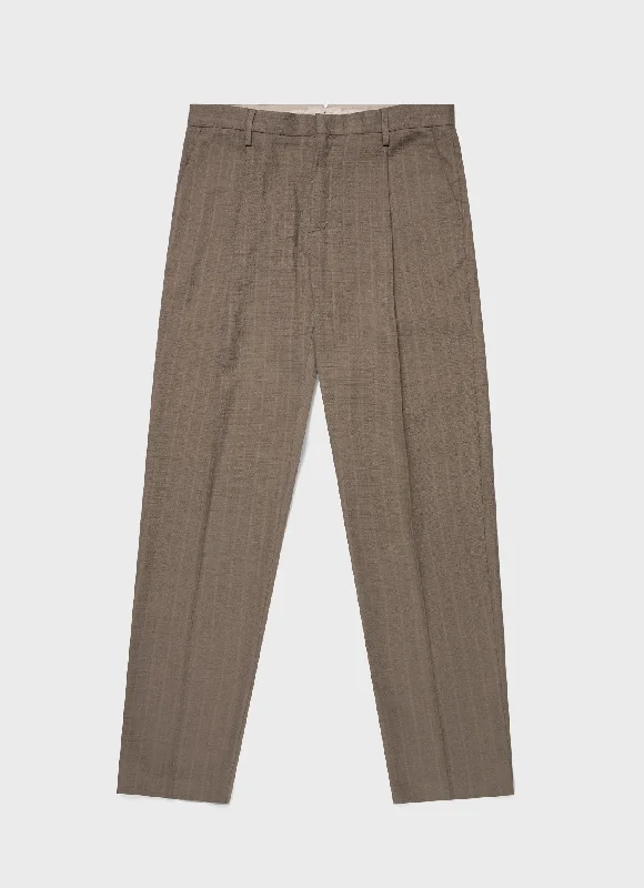 Men's Cotton Raffia Pleat Trouser in Dark Stone