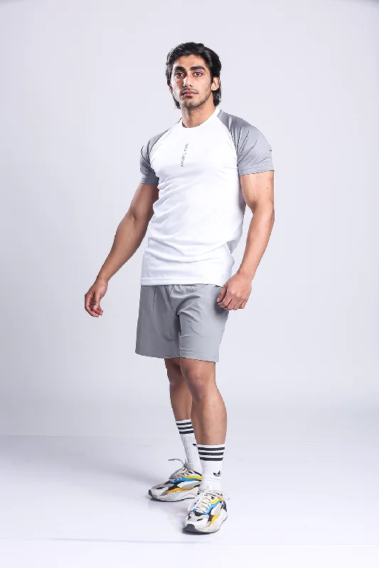 Active Two-tone T-shirt + Shorts set- White/Grey & Grey