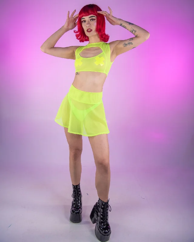 Neon Yellow Mesh Keyhole Top Sophisticated Men's 