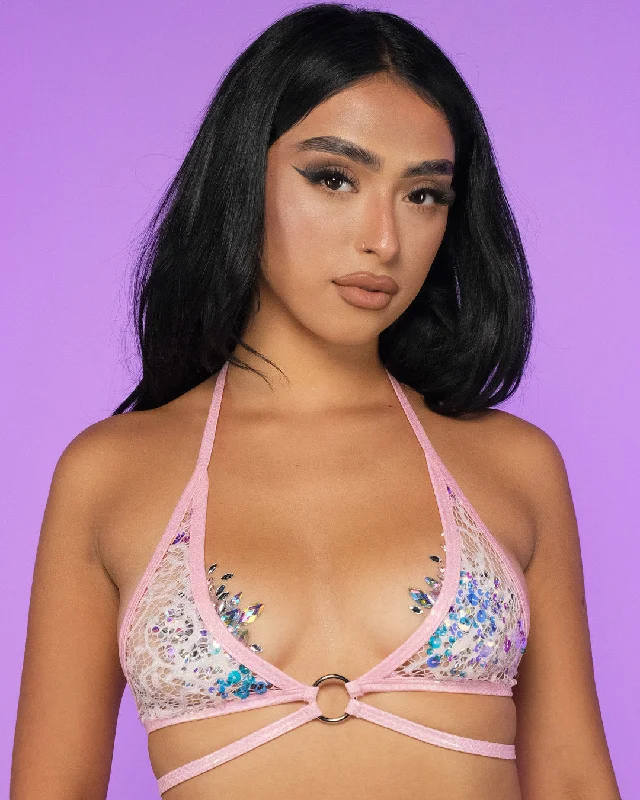 Pink Blush Sequin Net Wrap Top Hip Men's Retro