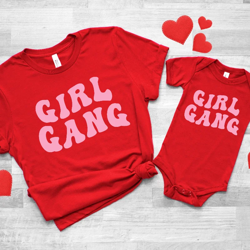 Girl Gang Retro Matching Red T-Shirts & Baby Vest