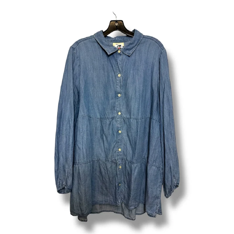 Top Long Sleeve By Style And Company In Blue Denim, Size: 3x Sleek Men's Contemporary 