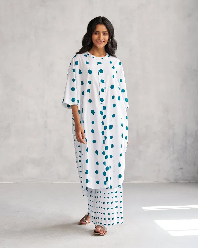 Boba Panelled Kurta - White & Teal Tssxnb Relaxed Men's Australian 