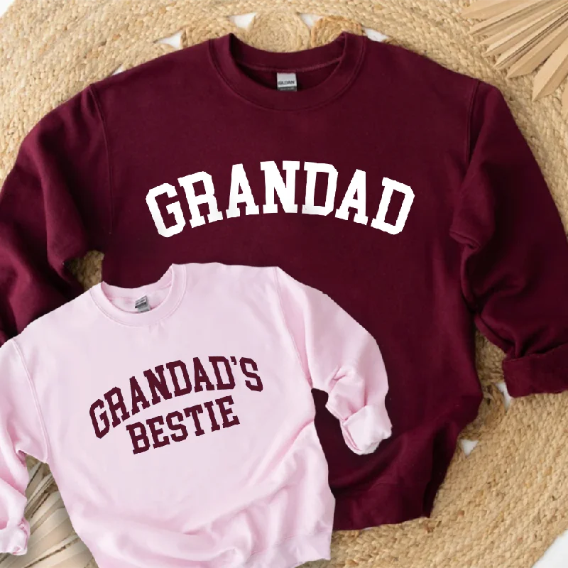 Grandad & Grandad's Bestie College Matching Burgundy/Pink Sweatshirts