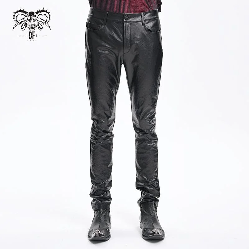 Men's Gothic Faux Leathet Button Trousers