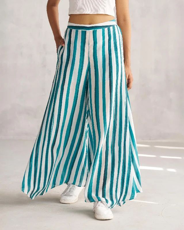 Uneven Hem Pants - Teal & White Tssxnb Classic Men's Pin