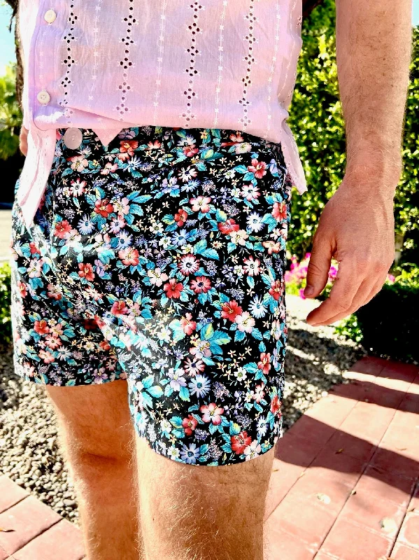 black fine floral short Unique Men's Upcycled