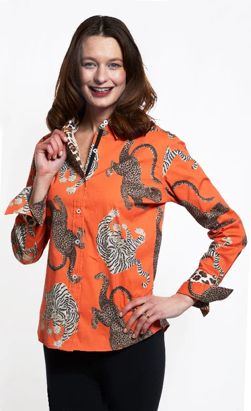 Rome Shirt Rust Ground With Big Cats Business