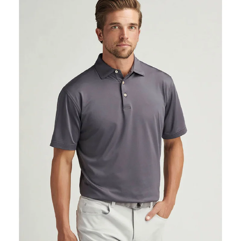 Peter Millar Solid Performance Jersey Sean Self Collar Polo Shirt - Iron Dynamic Men's Moto