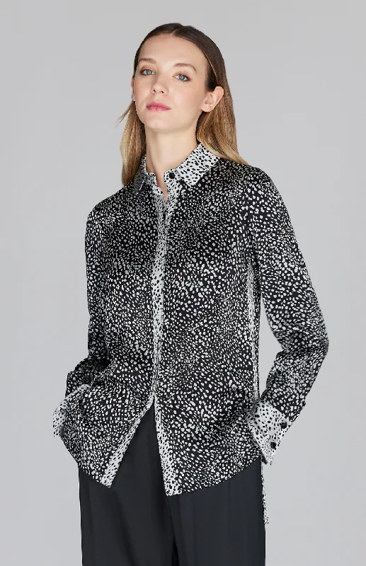 Modern Dot Jaquard Collared Blouse Laid