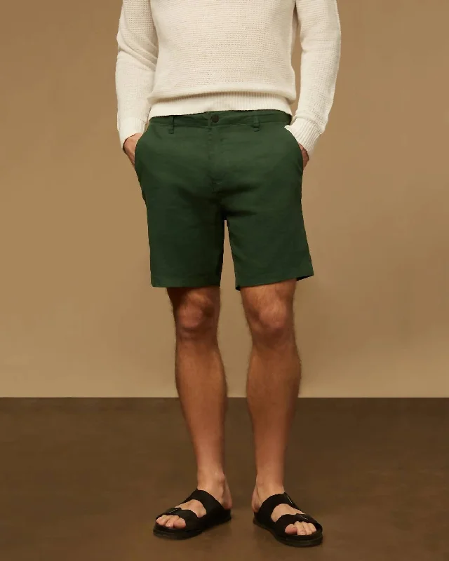 Men Stretch Linen Traveler Short In Forest Green Unique Men's Upcycled