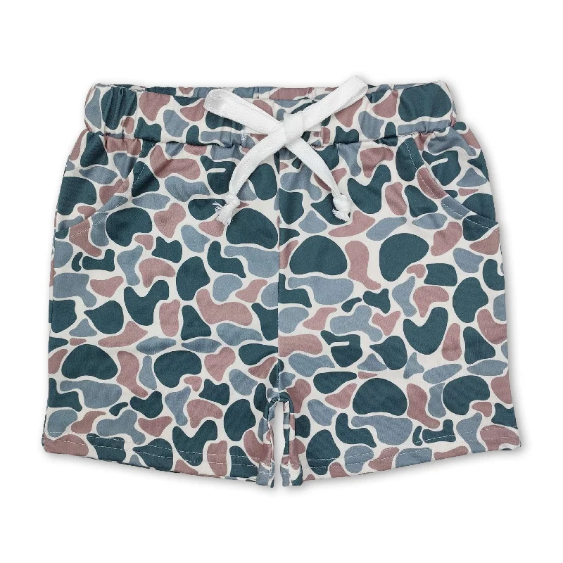 Green camo baby kids hunting shorts