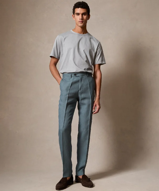 Italian Linen Sutton Trouser in Antique Teal