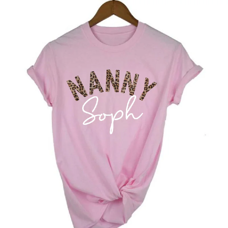 Nanny Leopard Personalised Name T-Shirt