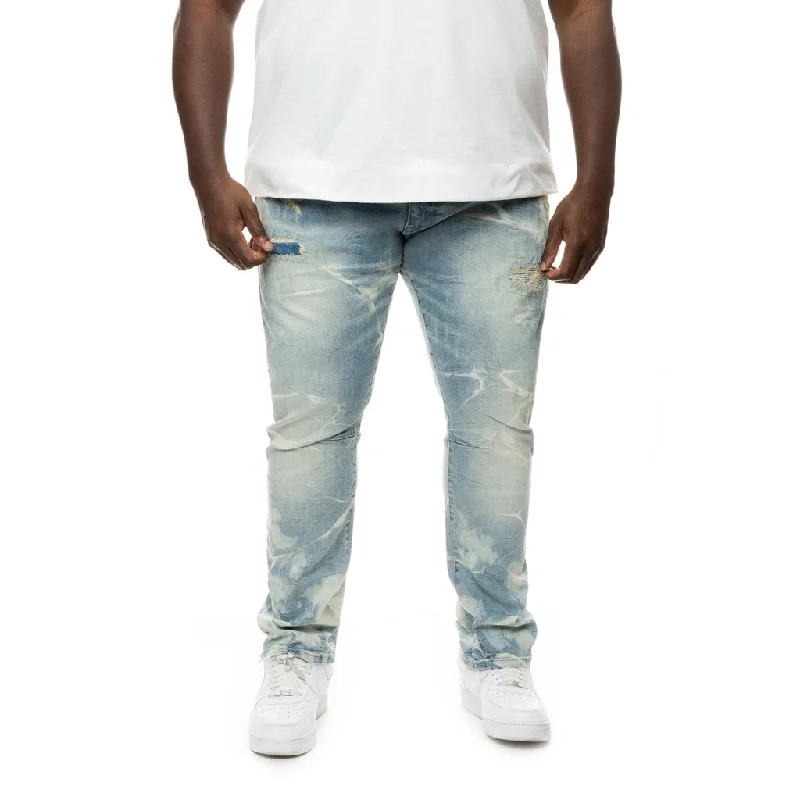Big and Tall - Rip & Repaired Lightning Washed Jeans - Bergen Blue Polished Men's Silk