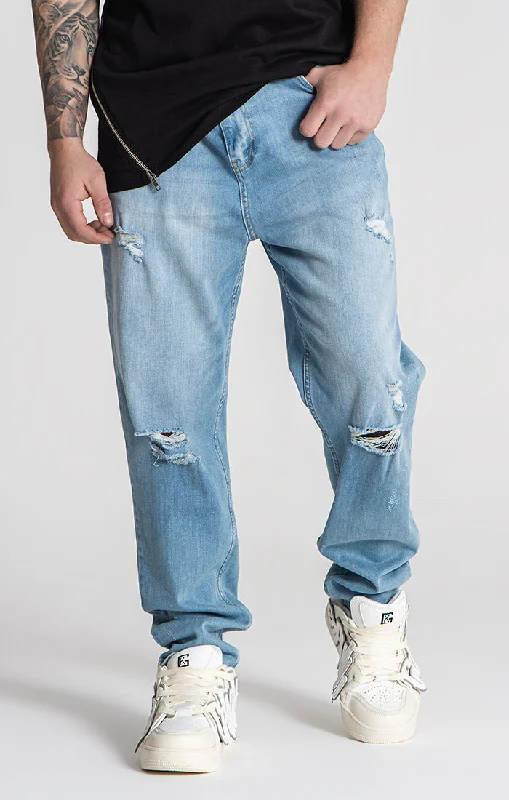 Light Blue GK Ripped Carrot Jeans Luxurious Men's High