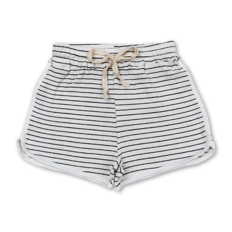 White black stripe cotton girls summer shorts