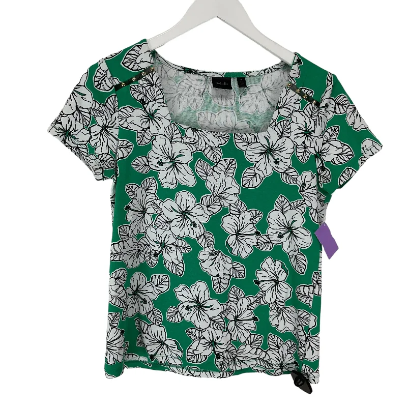 Green & White Top Short Sleeve Rafaella, Size M Minimalist Men's Casual 