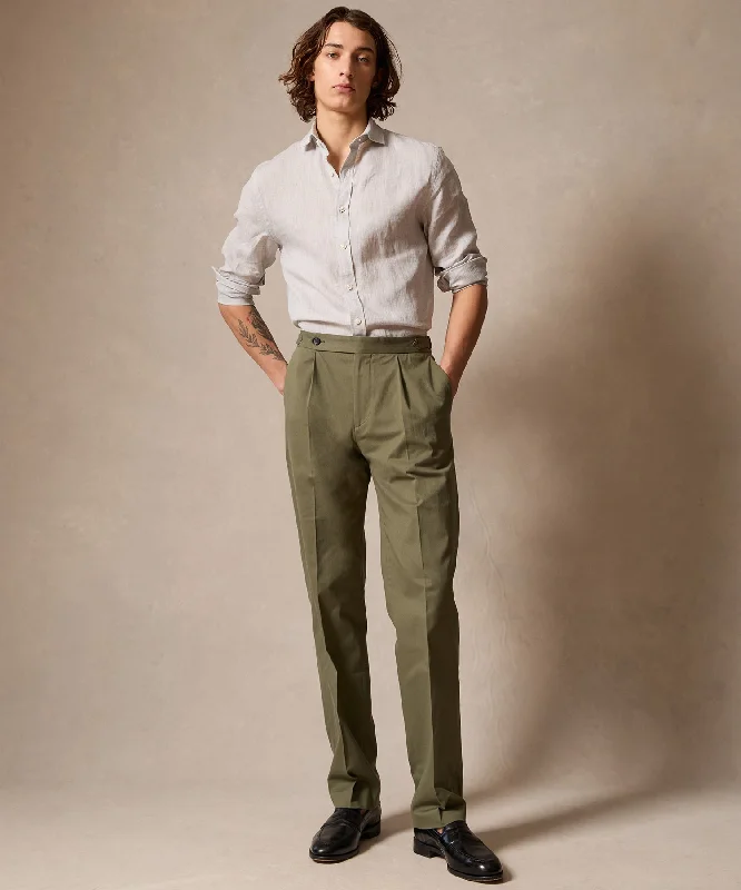 Italian Cotton Side Tab Trouser in Olive