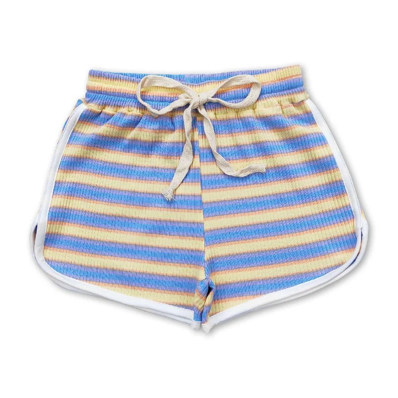 Blue yellow stripe cotton toddler girls summer shorts