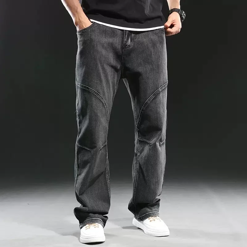 Men's Denim Hip-Hop Style Solid Straight Loose Fit Patchwork Jeans Cozy Men's Winter