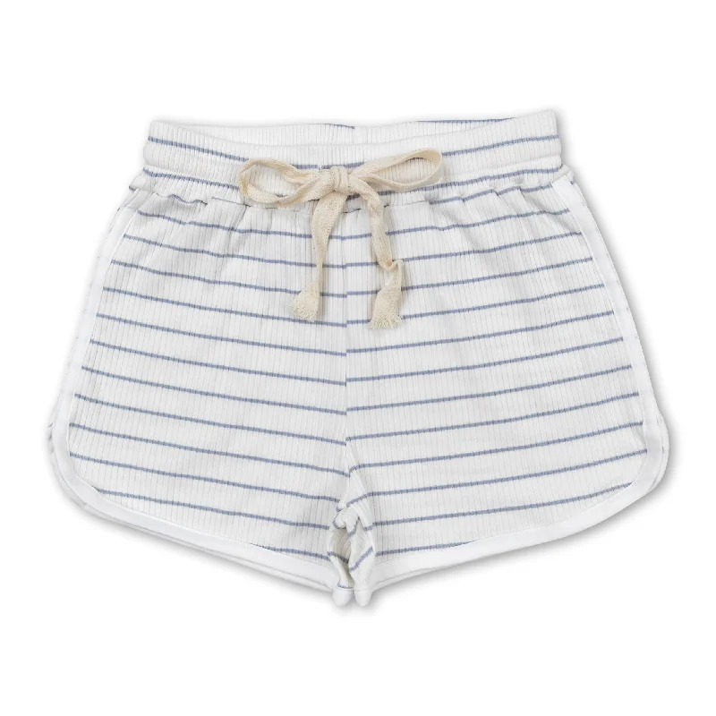 White blue stripe cotton toddler girls summer shorts