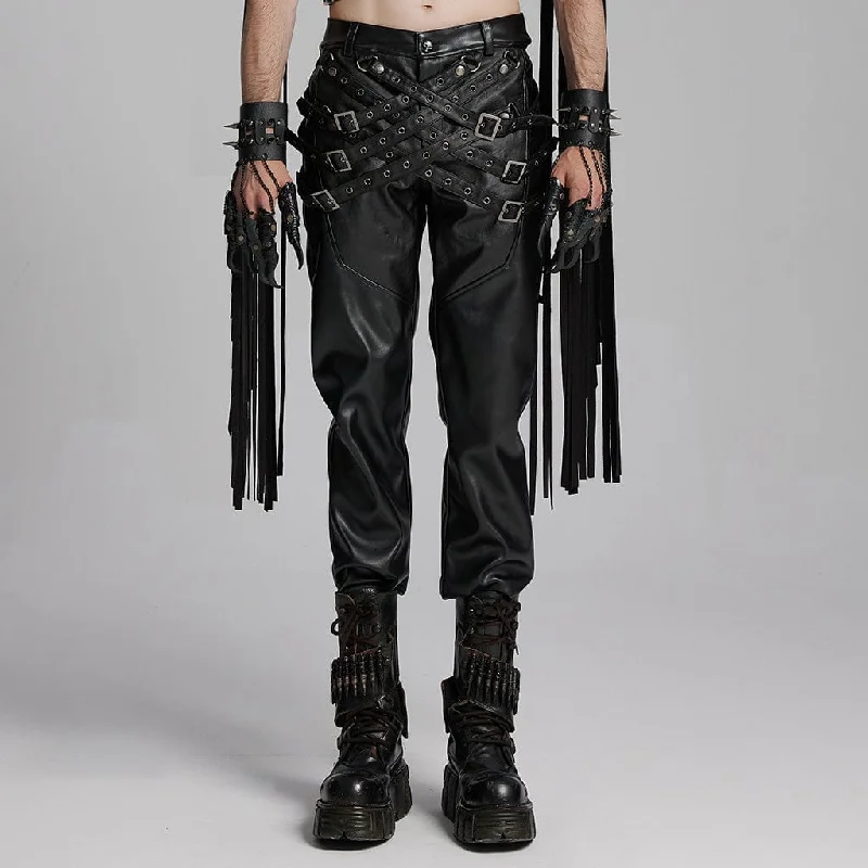 Men's Punk Eyelets Buckle-up Strap Pants